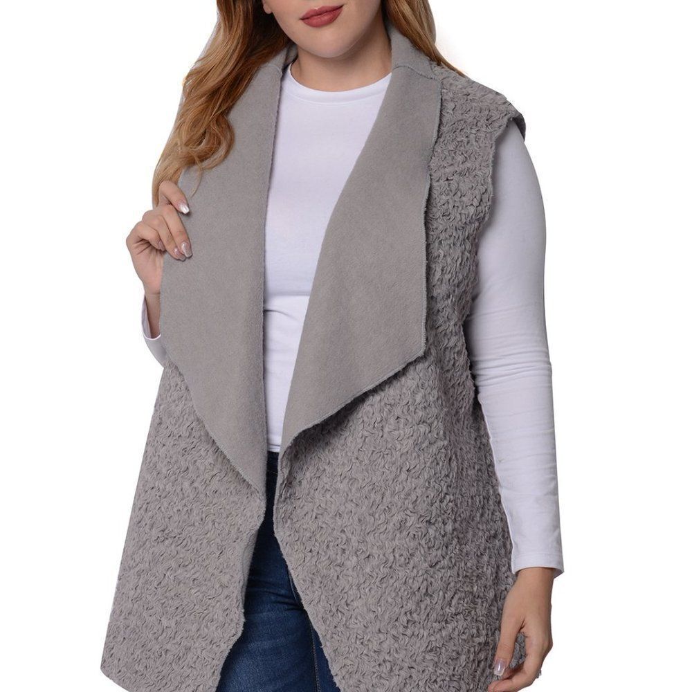PASSAGE Gray Faux Shearling Vest L/XL